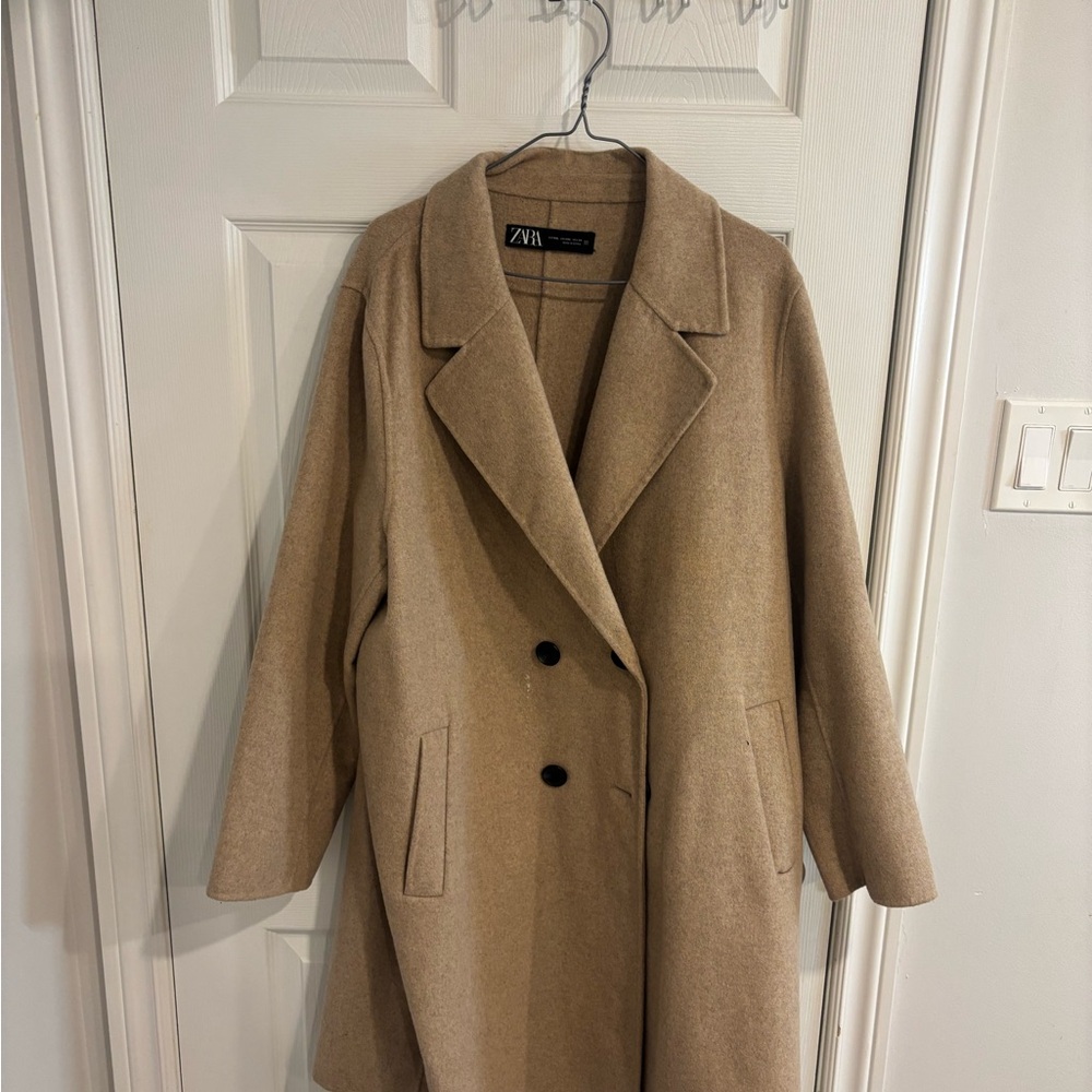 Zara Women's Camel Double-Breasted Trench Coat